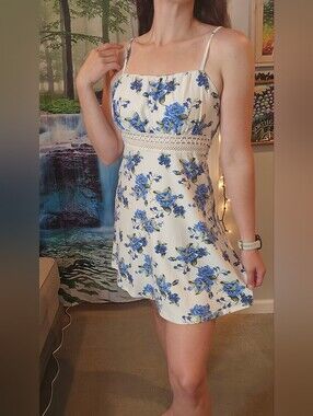 White Mini Dress with Blue Floral Print